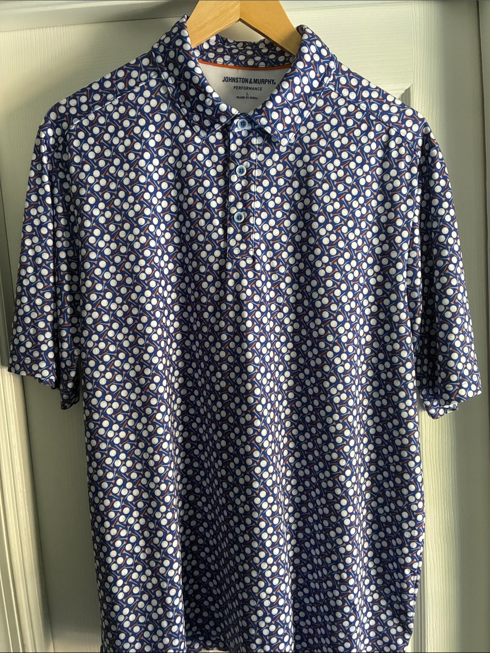 Johnston & Murphy Navy and White Geometric Print Polo